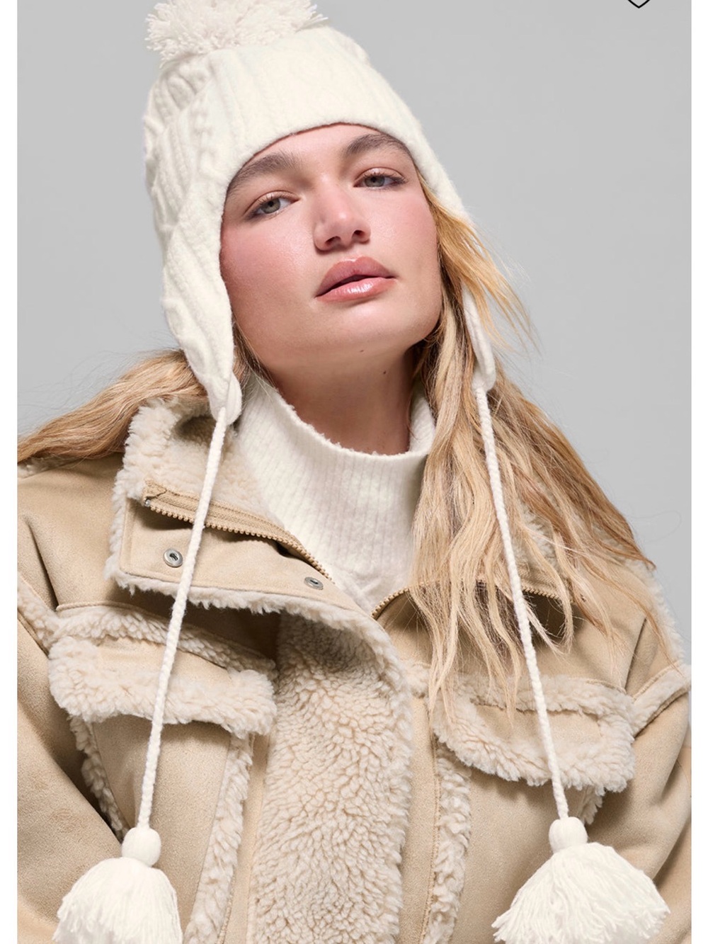 Alo Cable Knit Winter Bliss Earflap Beanie - Ivory